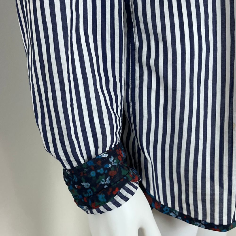 Holding Horses Women's Size M Button Stripped Floral Cotton Blouse Top Nautical - Picture 5 of 15